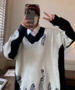 Bangchan Distressed V-Neck Sweater