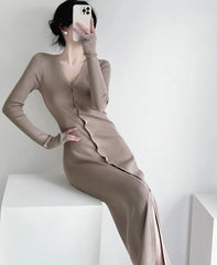 Ningning Beige Long Knitted Cardigan