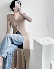 Ningning Beige Long Knitted Cardigan