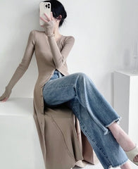 Ningning Beige Long Knitted Cardigan