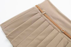 Ruka Beige Pleated Belted Skirt