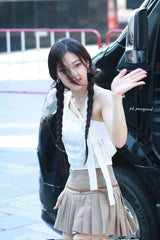 Ruka Beige Pleated Belted Skirt
