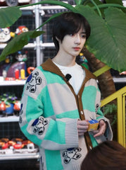 Beomgyu Checkered Bear Cardigan