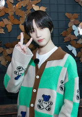 Beomgyu Checkered Bear Cardigan