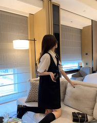 Haerin Black White Shirt Dress Set