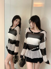 Ahyeon Stripes Hollow Knit Sweater