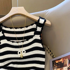 Danielle Noir White Stripe Knit Top