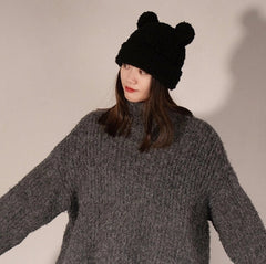 Winter Black Bear Ears Fur Hat