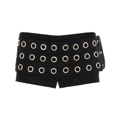 Ningning Black Eyelet Belted Wrap Shorts