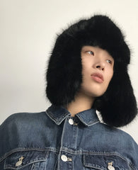 Jisung Black Fur Ski Hat