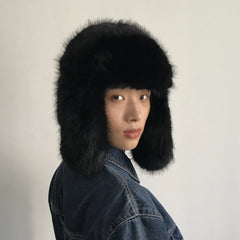Jisung Black Fur Ski Hat