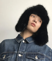 Jisung Black Fur Ski Hat