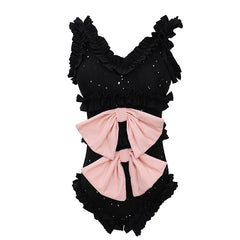 Jennie Black Lace-Trim Bow Bodysuit