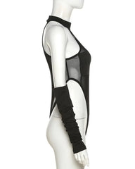 Ryujin Black Mesh Halter Bodysuit