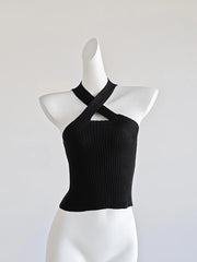 Yuna Noir Ribbed Halter Top
