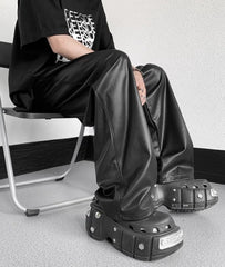 Jungkook Wide-Leg Faux Leather Pants
