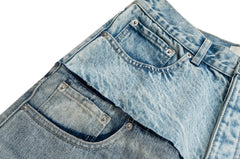 J-Hope Blue Double-Waist Spliced Jeans
