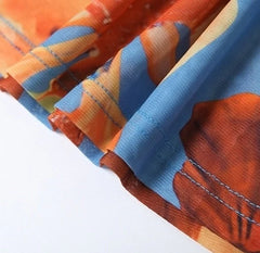 Rose Blue Floral Long Skirt