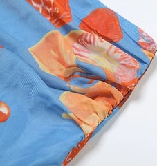 Rose Blue Floral Long Skirt