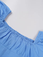 Minji Blue Gathered Off-Shoulder Top