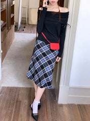 Sakura Plaid Midi Skirt
