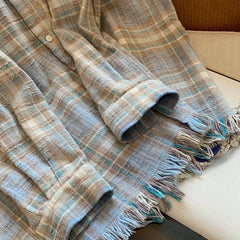 Suga Blue Plaid Raw-Hem Shirt