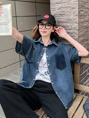 Jin Short-Sleeve Oversized Denim Shirt