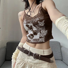Liz Brown Eyelet Graphic Sling Top