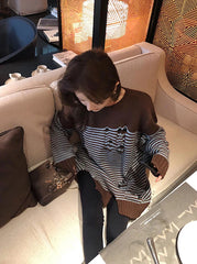 Jimin Mocha Striped Distressed Sweater