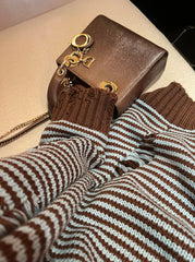Jimin Mocha Striped Distressed Sweater