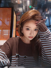 Jimin Mocha Striped Distressed Sweater