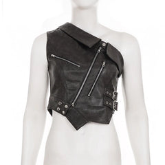Jennie Zipper Accent Faux Leather Top