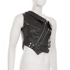 Jennie Zipper Accent Faux Leather Top
