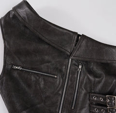 Jennie Zipper Accent Faux Leather Top