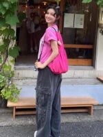Danielle Black Wide-Leg Cargo Pants