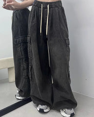 Danielle Black Wide-Leg Cargo Pants
