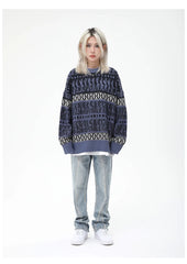 Karina Dark Blue Geometric Knit Sweater