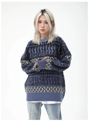 Karina Dark Blue Geometric Knit Sweater