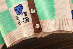 Beomgyu Checkered Bear Cardigan