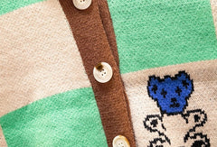 Beomgyu Checkered Bear Cardigan