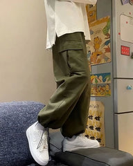 Taehyung Olive Loose Drawstring Cargo Pants