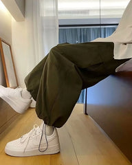Taehyung Olive Loose Drawstring Cargo Pants