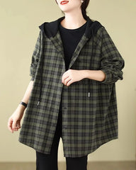 Jungkook Olive Plaid Hooded Shirt