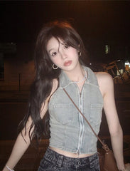 Lily Denim Halter Top