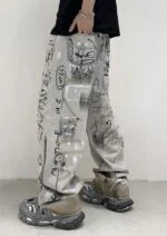 Jungkook Grey Graffiti Baggy Pants