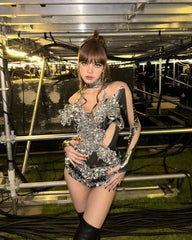 Lisa Metallic Cut-Out Bodysuit Top