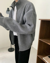 Sunghoon Ash Ribbed Zip-Up Cardigan