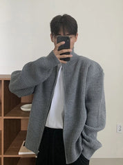 Sunghoon Ash Ribbed Zip-Up Cardigan