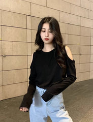 Hanni Noir Off-Shoulder Long Sleeve Tee