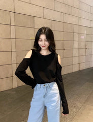 Hanni Noir Off-Shoulder Long Sleeve Tee
